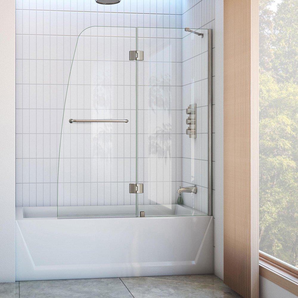 DreamLine Brushed Nickel 48 in. Frameless Hinged Tub and Shower Door with Clear Tempered Glass 