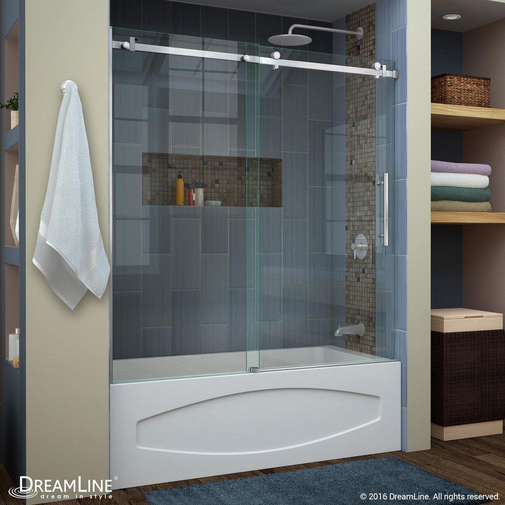 DreamLine Brushed Stainless Steel 60 in. Frameless Sliding Tub and Shower Door with Clear Tempered Glass 