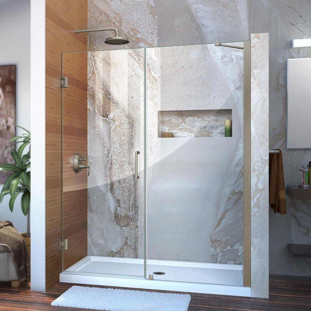 DreamLine Brushed Nickel 59 in. Frameless Hinged Shower Door with Tempered Glass 