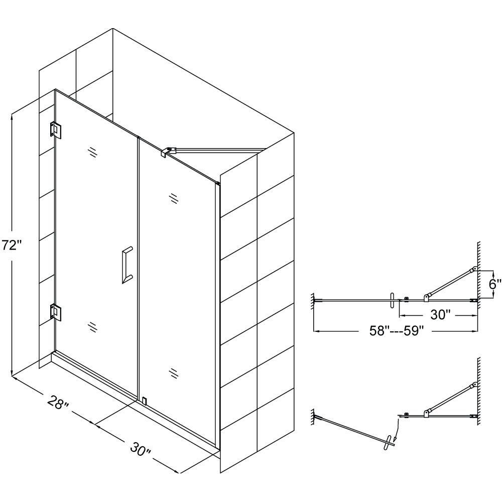 DreamLine Brushed Nickel 59 in. Frameless Hinged Shower Door with Tempered Glass 