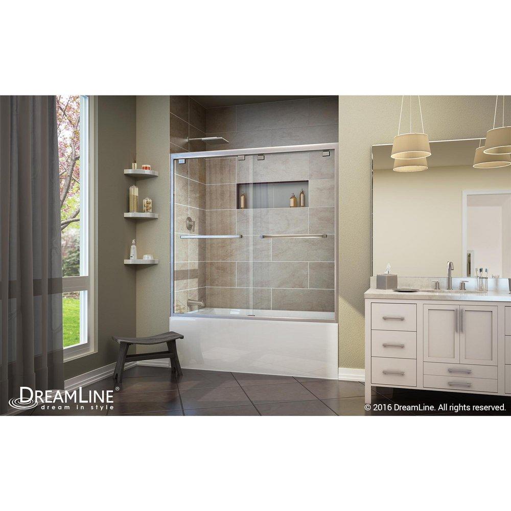 DreamLine Brushed Nickel 60 in. Frameless Bypass Sliding Tub and Shower Door with Clear Glass 