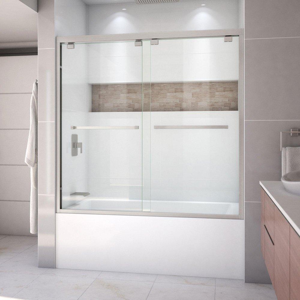 DreamLine Brushed Nickel 60 in. Frameless Bypass Sliding Tub and Shower Door with Clear Glass 