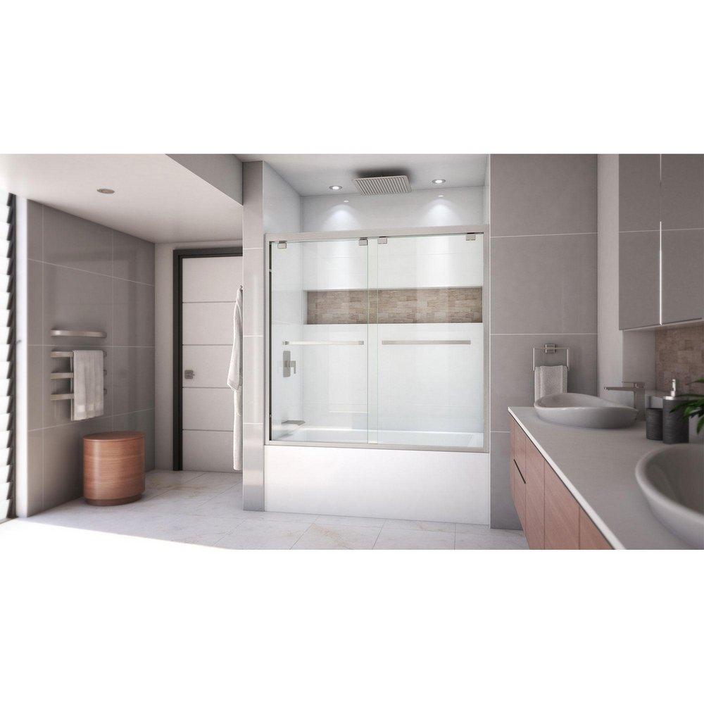 DreamLine Brushed Nickel 60 in. Frameless Bypass Sliding Tub and Shower Door with Clear Glass 