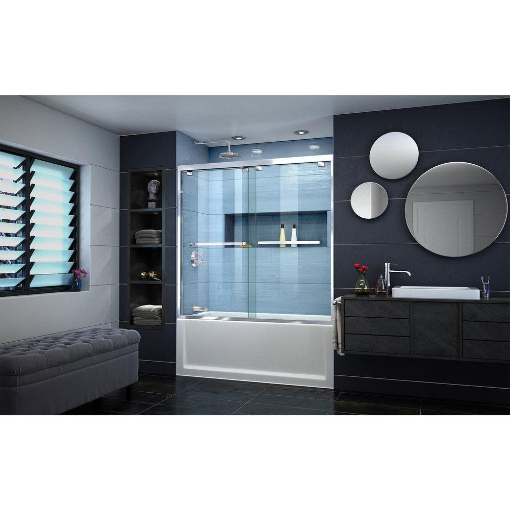 DreamLine Chrome 60 in. Frameless Bypass Sliding Tub and Shower Door with Clear Glass 