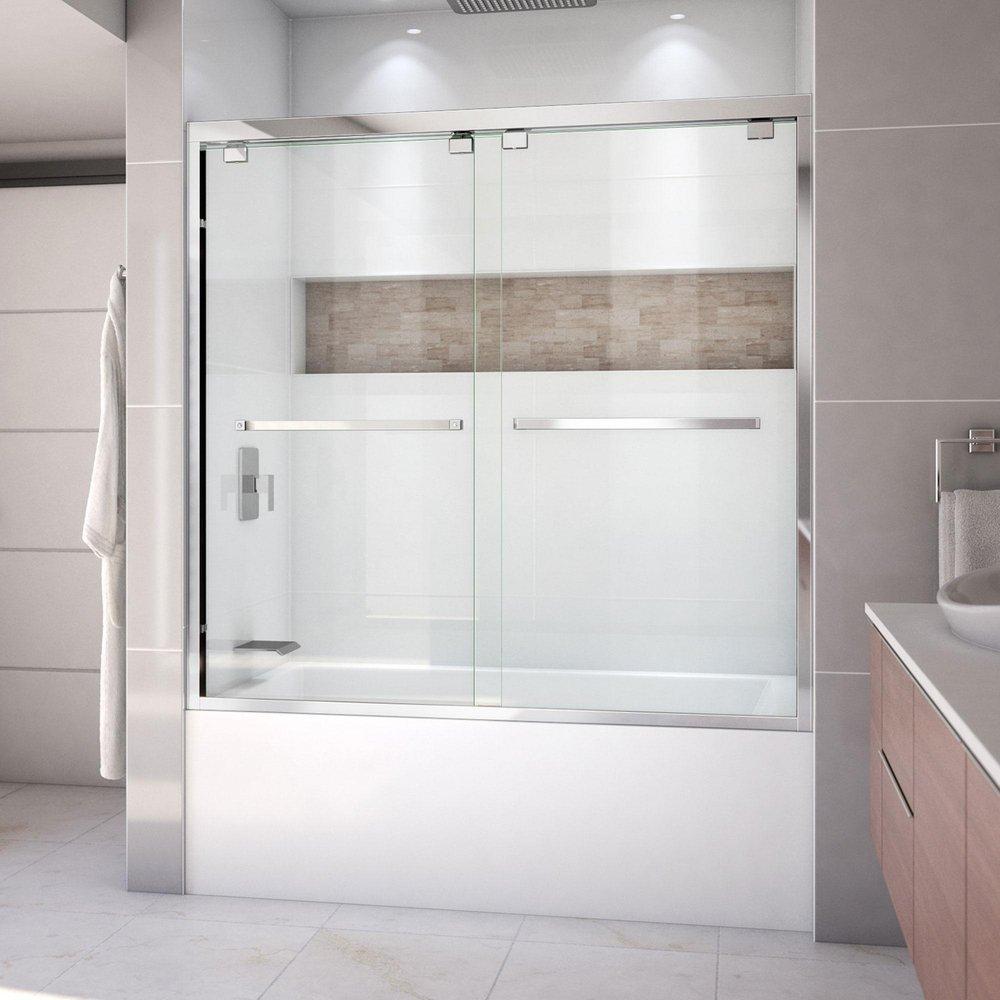 DreamLine Chrome 60 in. Frameless Bypass Sliding Tub and Shower Door with Clear Glass 
