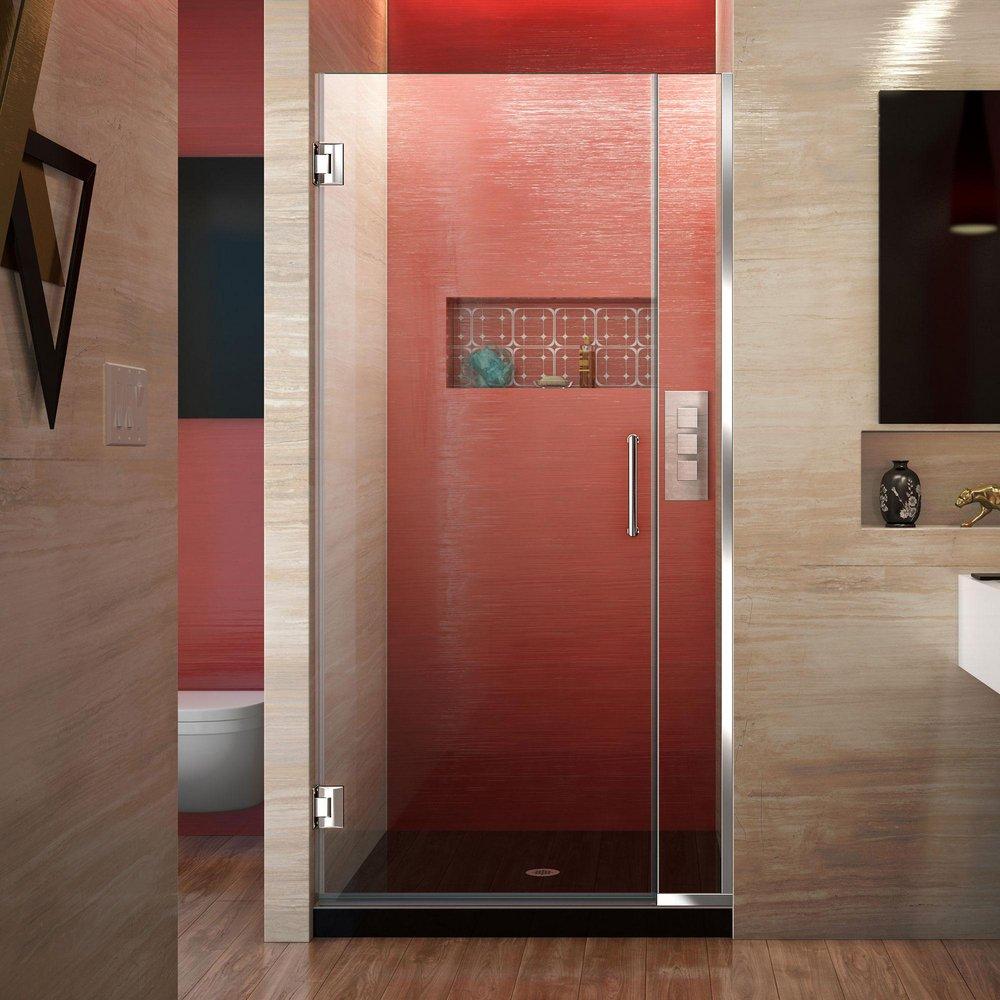 DreamLine Chrome 34-1/2 in. Frameless Hinged Shower Door with Clear Tempered Glass 