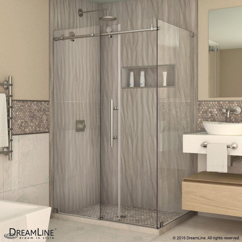 DreamLine Brushed Stainless Steel 48-3/8 in. Frameless Sliding Shower Enclosure with Clear Tempered Glass 