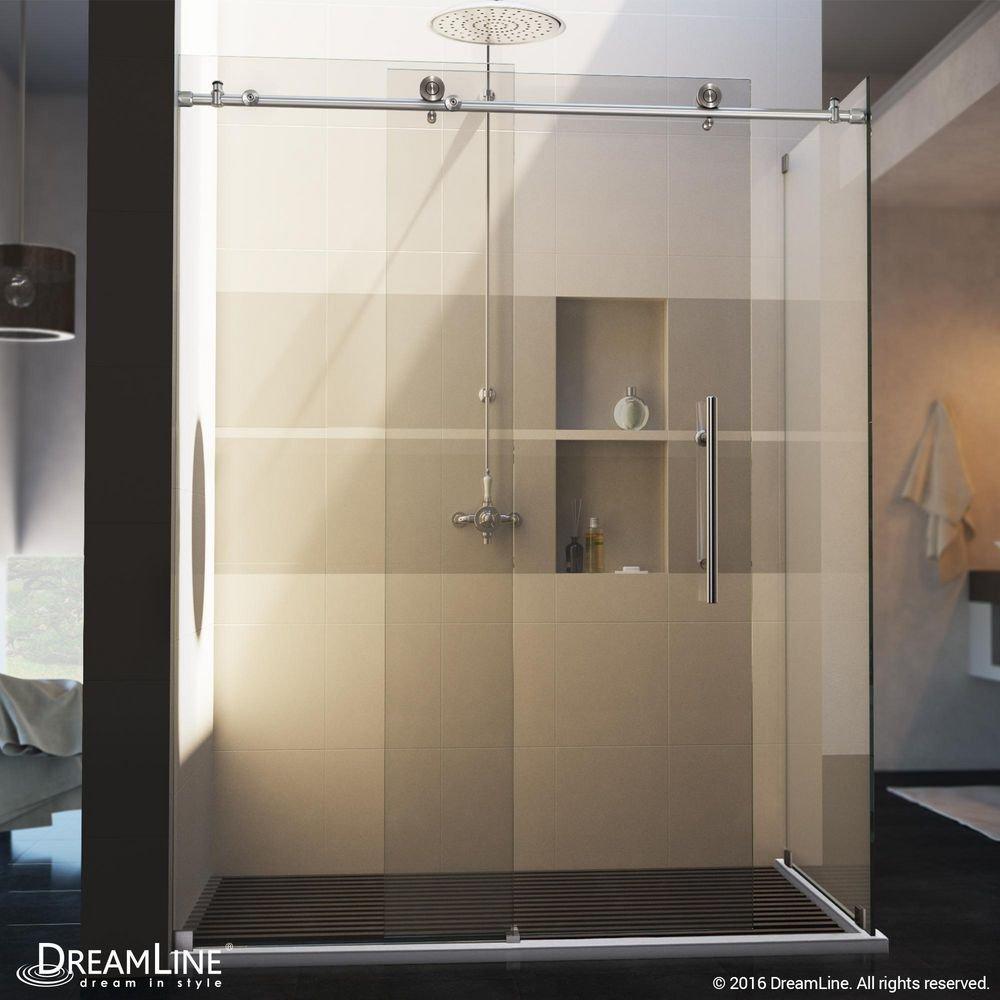 DreamLine Brushed Stainless Steel 48-3/8 in. Frameless Sliding Shower Enclosure with Clear Tempered Glass 