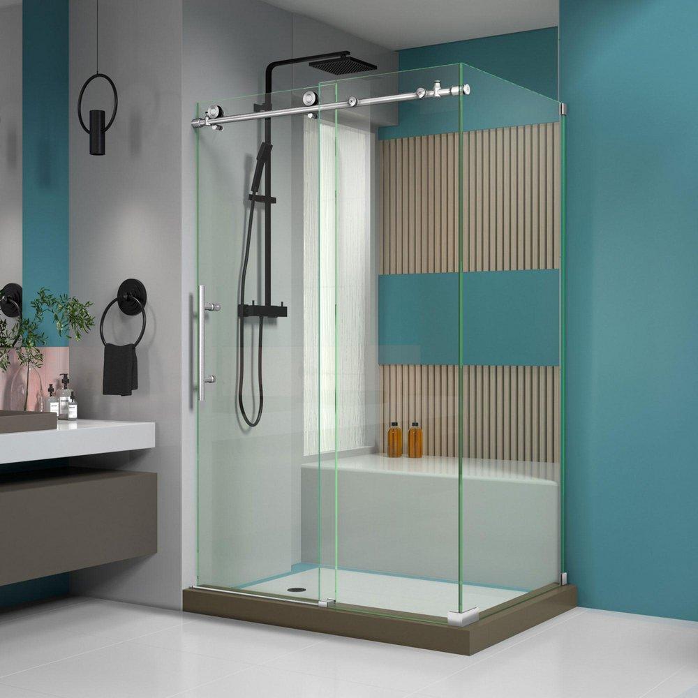 DreamLine Brushed Stainless Steel 48-3/8 in. Frameless Sliding Shower Enclosure with Clear Tempered Glass 