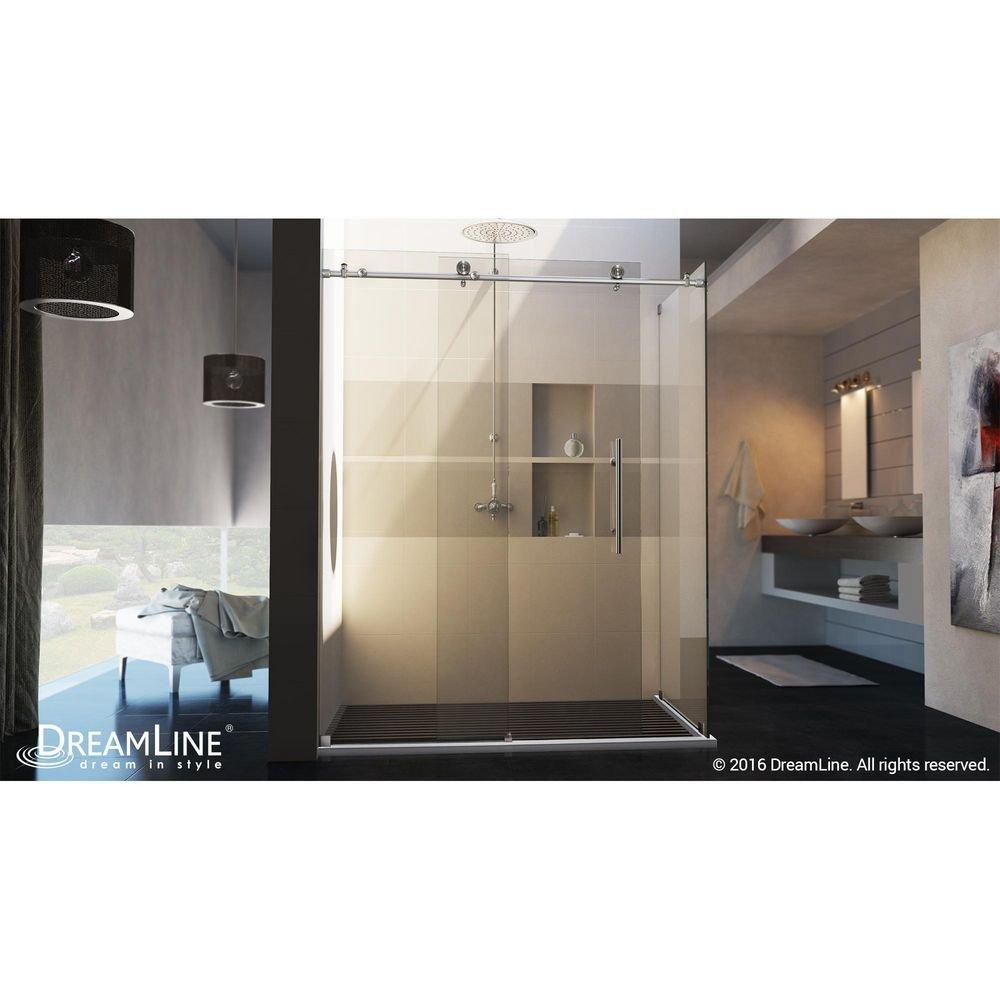DreamLine Brushed Stainless Steel 48-3/8 in. Frameless Sliding Shower Enclosure with Clear Tempered Glass 