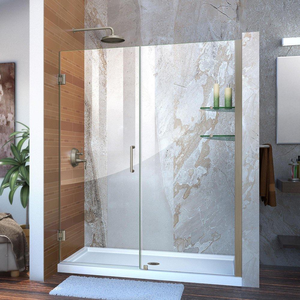 DreamLine Brushed Nickel 58 in. Frameless Hinged Shower Door with Tempered Glass 