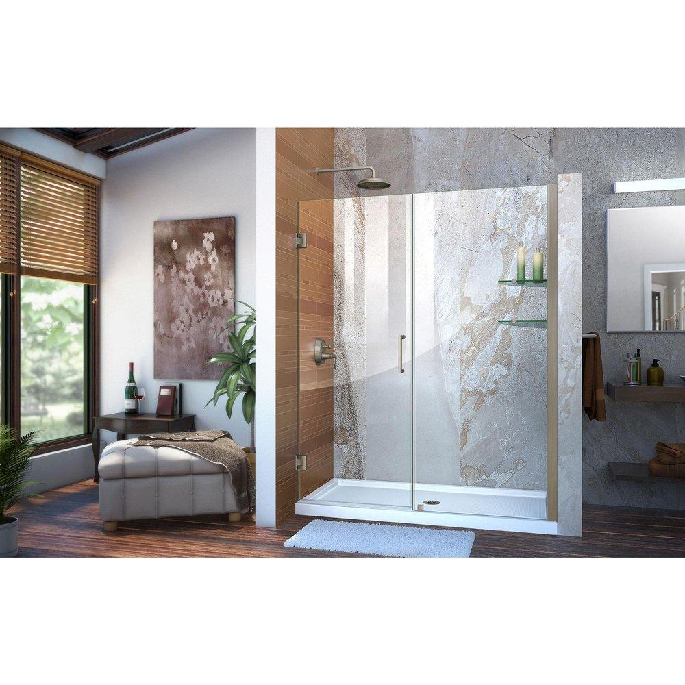 DreamLine Brushed Nickel 58 in. Frameless Hinged Shower Door with Tempered Glass 