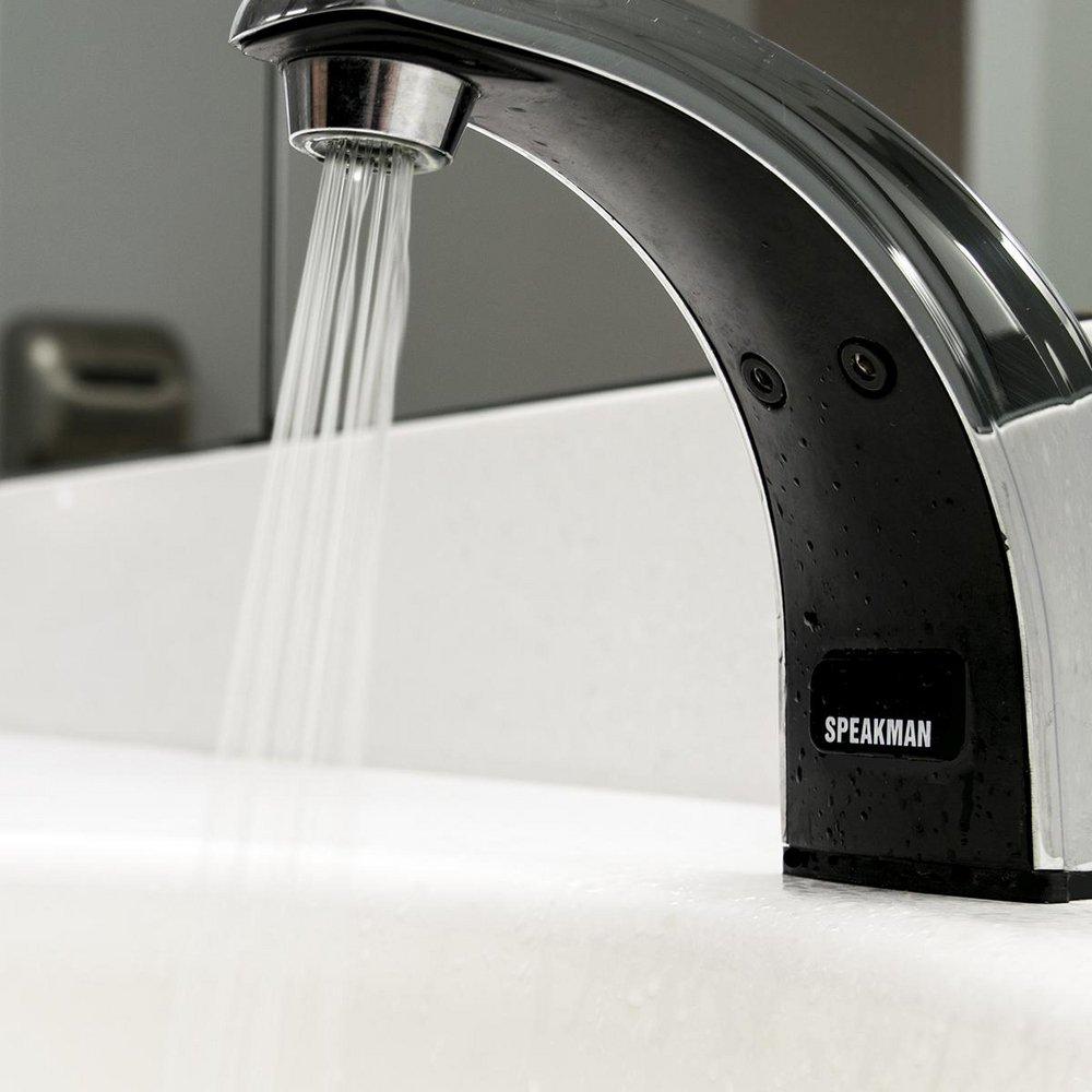 Speakman Polished Chrome 0.5 gpm 2 Hole Deck Mount AC Powered Sensor Institutional Sink Faucet 