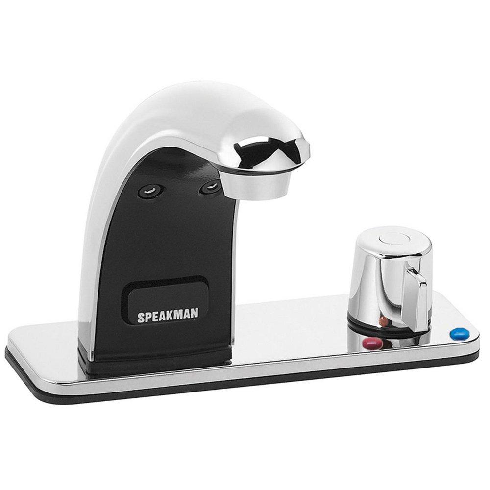 Speakman Polished Chrome 0.5 gpm 2 Hole Deck Mount AC Powered Sensor Institutional Sink Faucet 