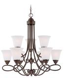 60W 9-Light Medium E-26 Base Incandescent Chandelier with White Frosted Glass in Old Bronze