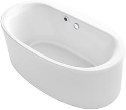 Acrylic Freestanding Oval Bathtub with Heated Surface, Straight Shroud and Center Drain in White