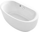 Acrylic Freestanding Oval Bathtub with Heated Surface, Fluted Shroud and Center Drain in White