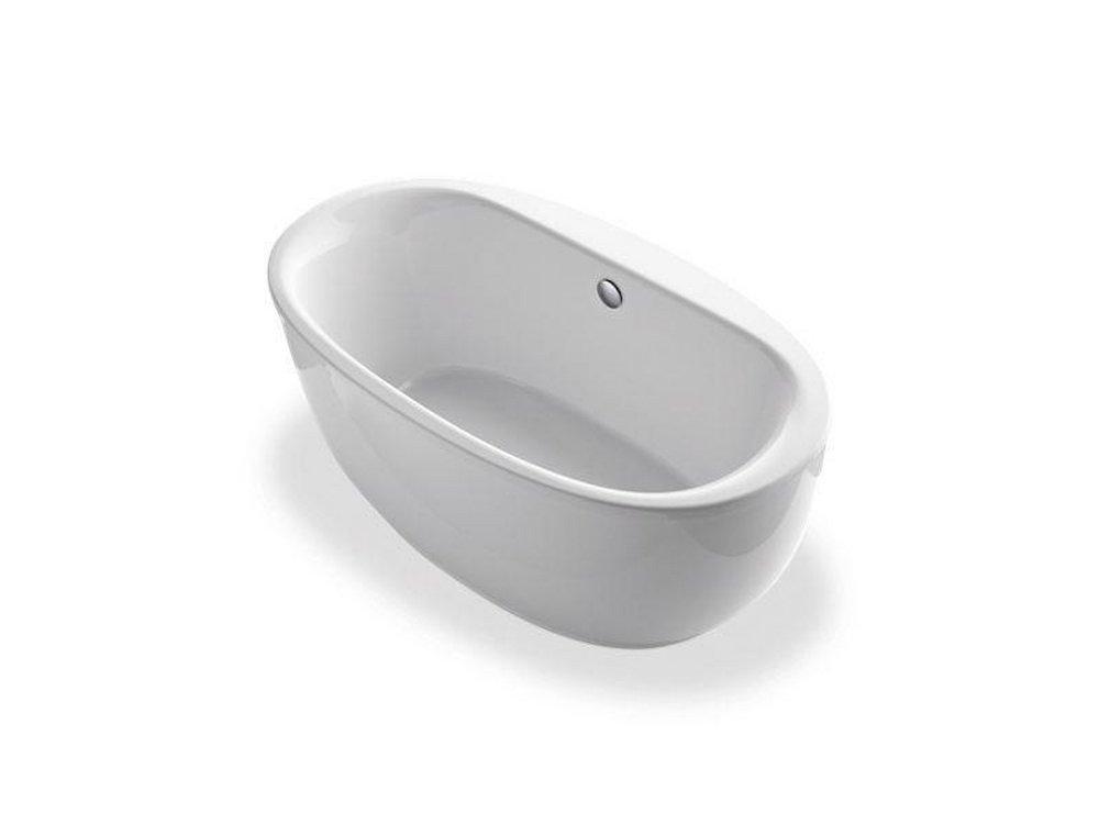 KOHLER White Acrylic Freestanding Oval Bathtub with Fluted Shroud and Center Drain 