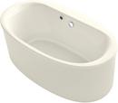 KOHLER Biscuit Acrylic Freestanding Oval Bathtub with Heated Surface, Straight Shroud and Center Drain 