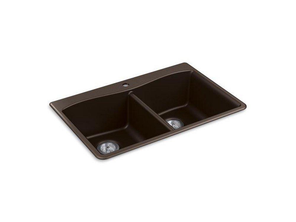 KOHLER Matte Brown 33 x 22 in. 1 Hole Composite Double Bowl Dual Mount Kitchen Sink 
