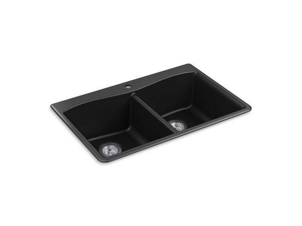 KOHLER Matte Black 33 x 22 in. 1 Hole Composite Double Bowl Dual Mount Kitchen Sink 