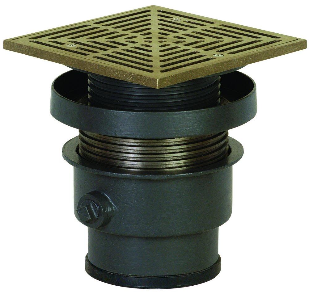 Sioux Chief Push Joint Ductile Iron Floor Drain Assembly with 7 in. Square Nickel Bronze Grate 