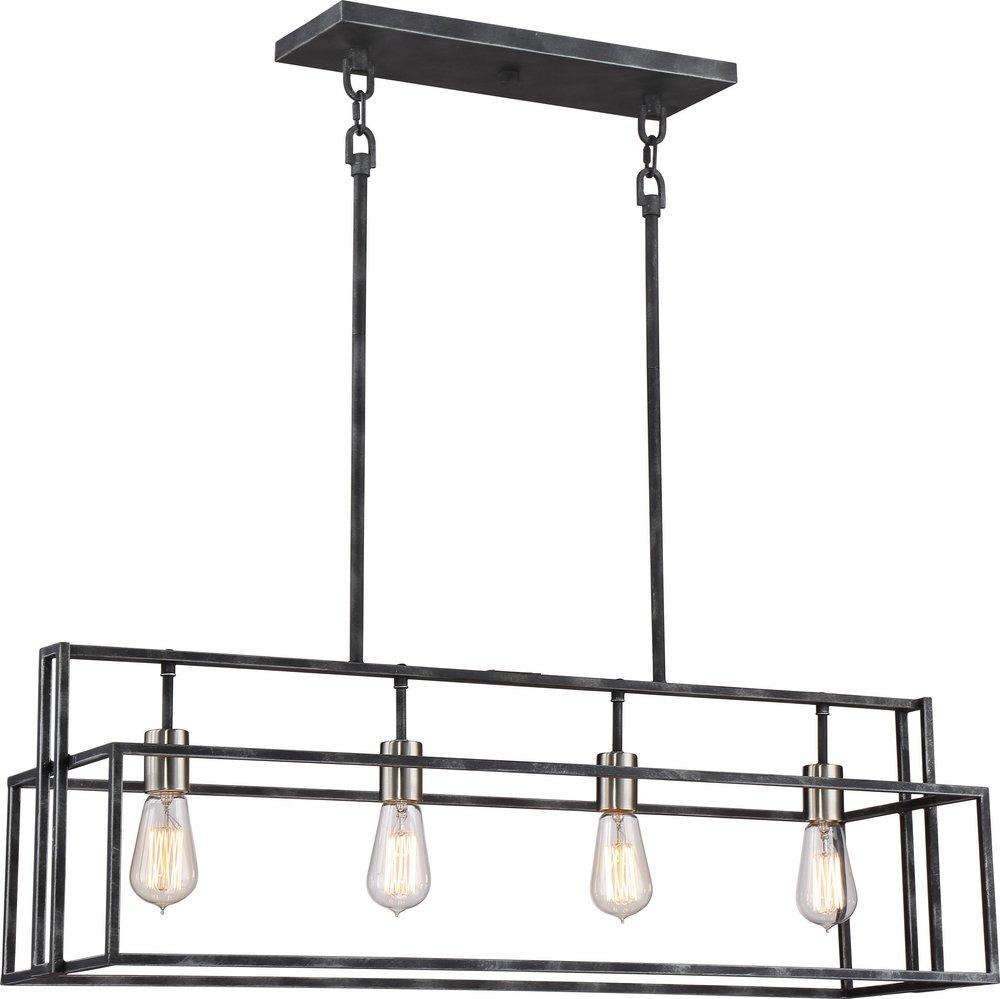 NUVO Iron Black/Brushed Nickel 60W 4-Light Island Pendant 