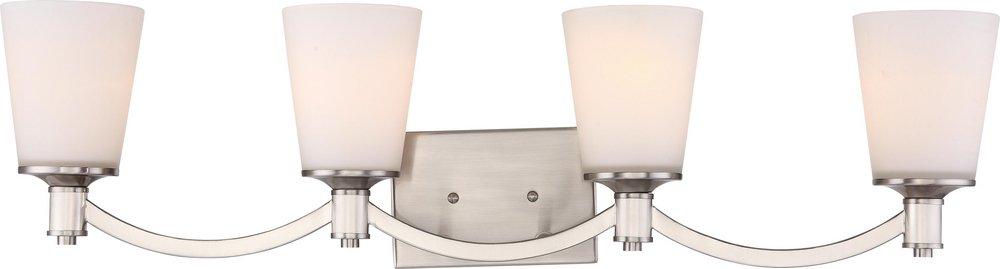 NUVO Brushed Nickel 100W 4-Light Vanity Fixture with White Glass 
