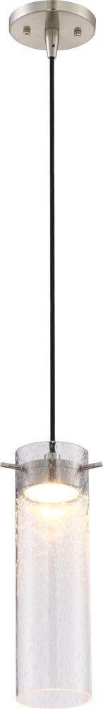 NUVO Brushed Nickel 1-Light LED Mini Pendant with Clear Seeded Glass 
