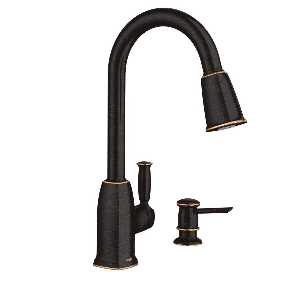 Moen Mediterranean Bronze 1-Hole Pull-Down Kitchen Faucet with Single Lever Handle 