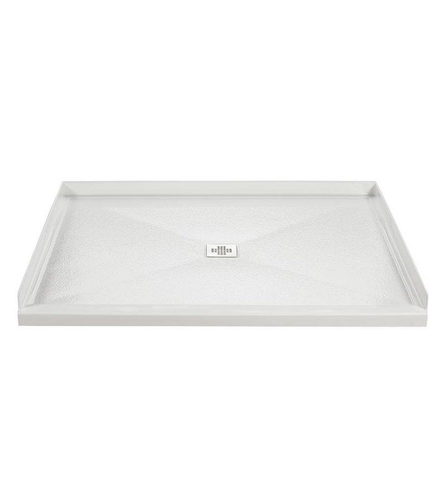 White 50X40 WHITE BARRIER FREE CENTER DRAIN SHOWER BASE 50 THRESHOLD W/ 3-SIDED INTEGRAL TILE FLANGE 