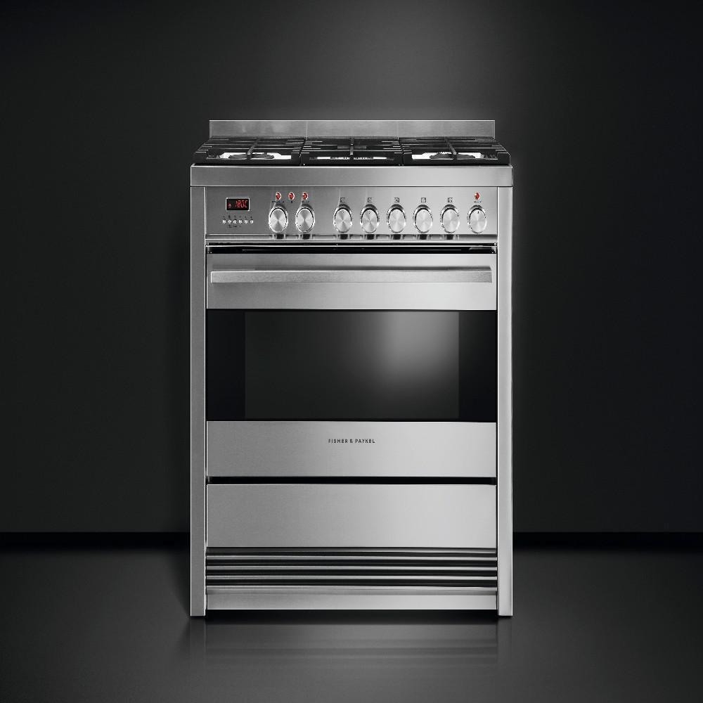 Fisher & Paykel Brushed Stainless Steel/Black 35-7/8 in. Dual Fuel 5-Burner Sealed Freestanding Range 