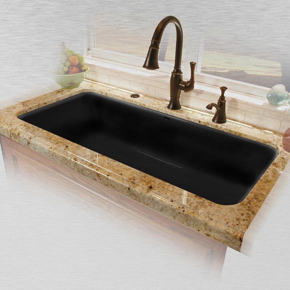 CECO Black 43 x 19-1/2 in. No Hole Cast Iron Single Bowl Undermount Kitchen Sink 