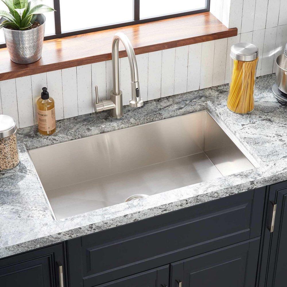 Signature Hardware Stainless Steel 33 x 22 in. Stainless Steel Single Bowl Undermount Kitchen Sink with Sound Dampening 
