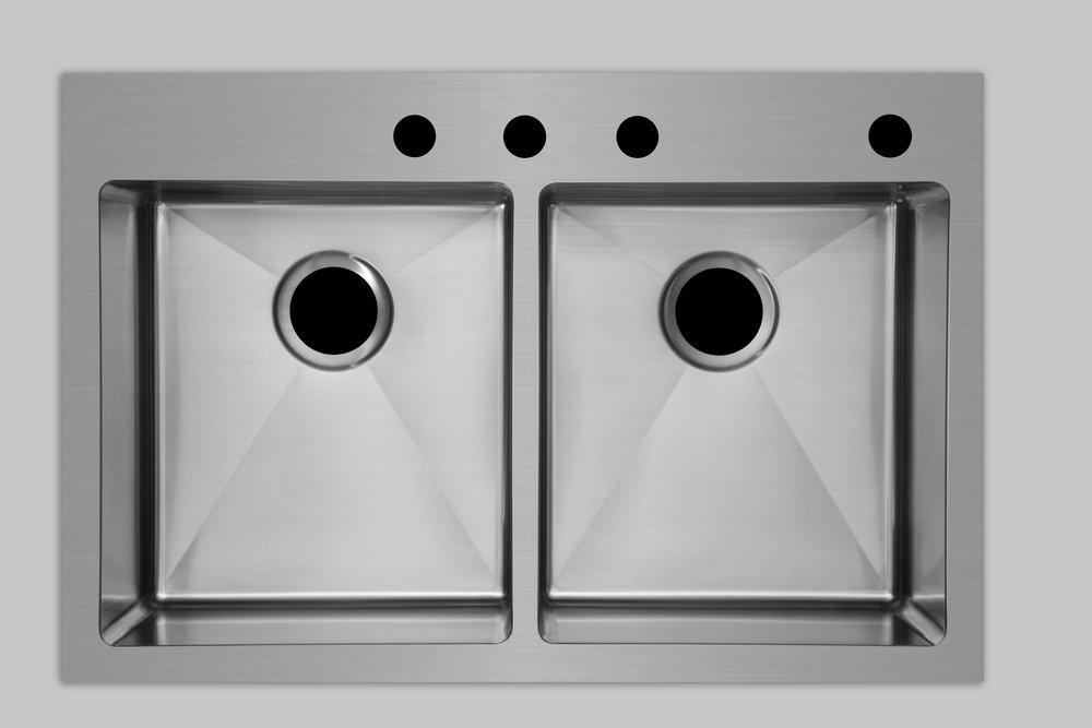Signature Hardware Brushed Stainless Steel 33 x 22 in. Stainless Steel Double Bowl Undermount Kitchen Sink 