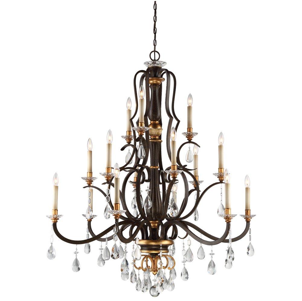 Metropolitan Raven Bronze/Sunburst Gold Leaf 60W 15-Light Candelabra E-12 Chandelier 