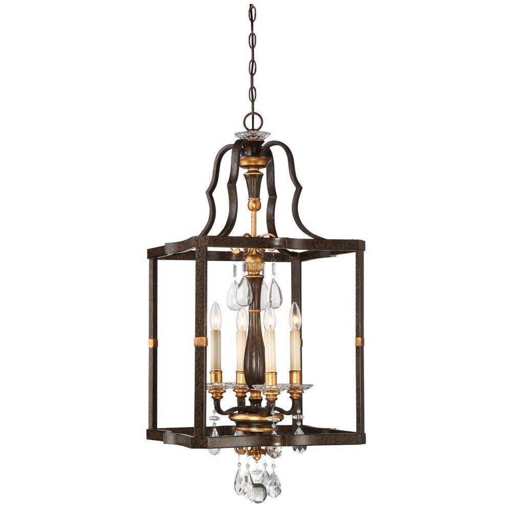 Metropolitan Raven Bronze/Sunburst Gold Leaf 60W 4-Light Candelabra E-12 Base Pendant 