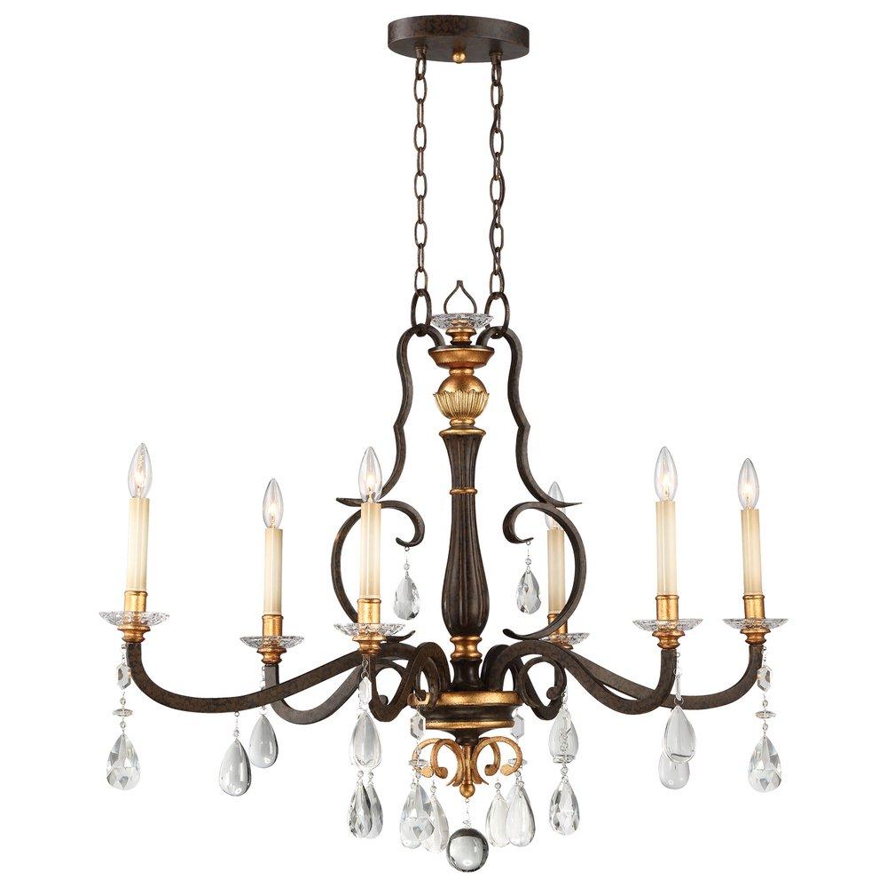 Metropolitan Raven Bronze/Sunburst Gold Leaf 60W 6-Light Candelabra E-12 Base Pendant 
