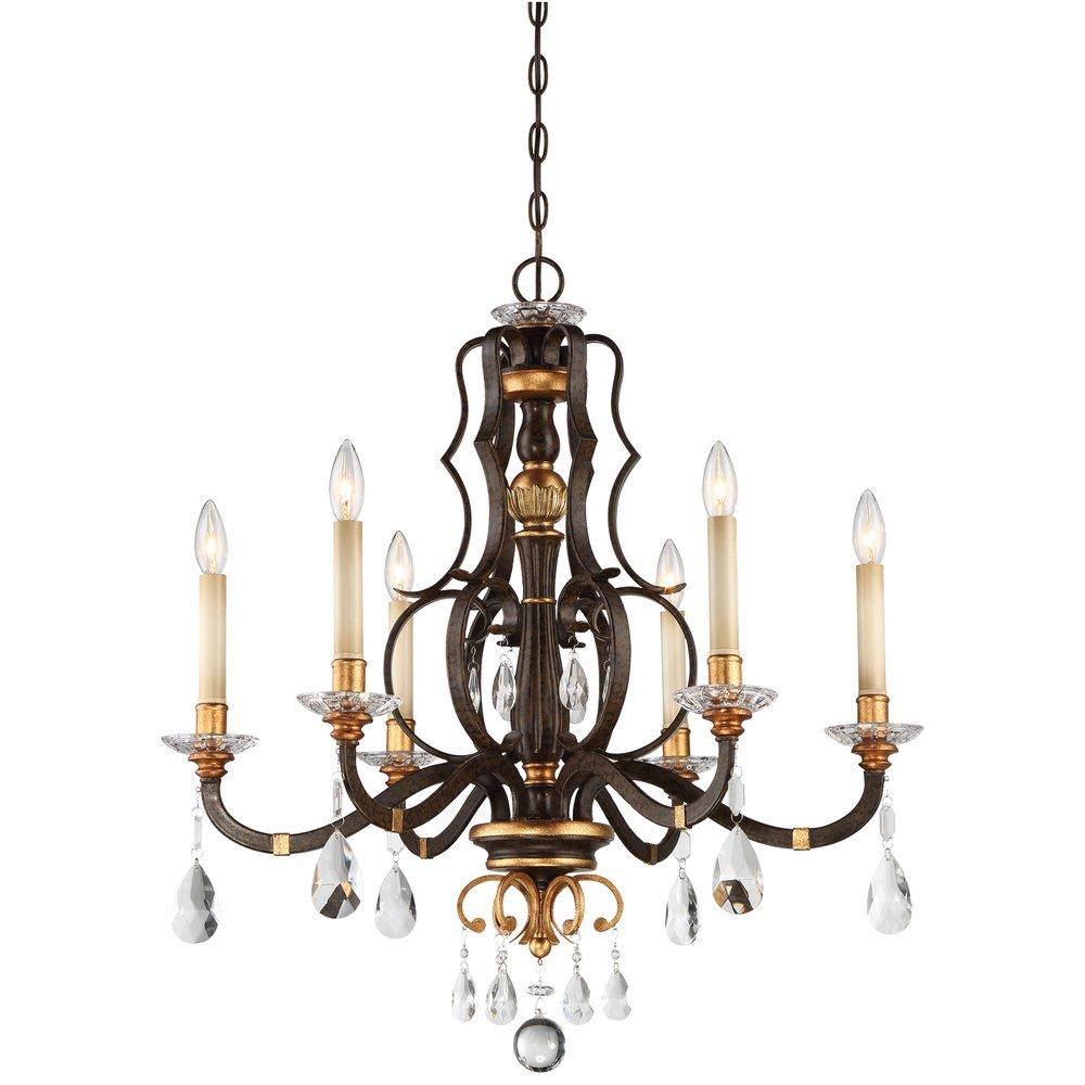Metropolitan Raven Bronze/Sunburst Gold Leaf 60W 6-Light Candelabra E-12 Chandelier 