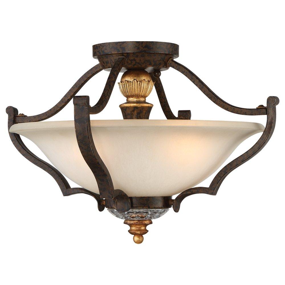 Metropolitan Raven Bronze/Sunburst Gold Leaf 60W 3-Light Medium E-26 Base Semi-Flush Mount Ceiling Fixture 