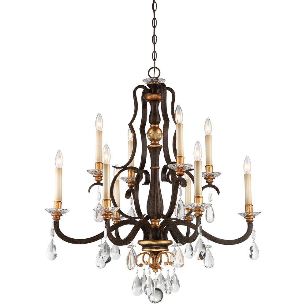 Metropolitan Raven Bronze/Sunburst Gold Leaf 60W 10-Light Candelabra E-12 Chandelier 