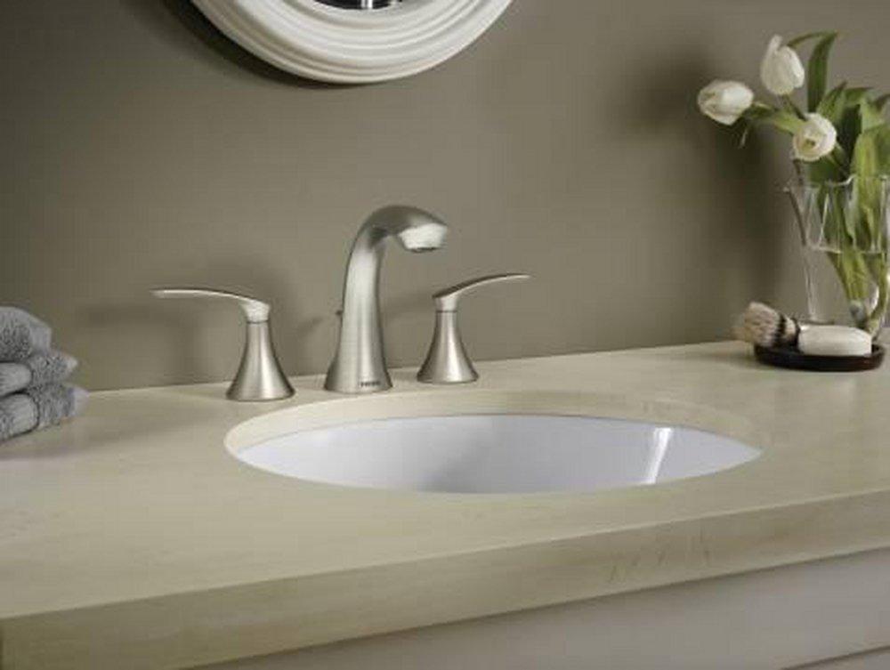 Moen Spot Resist&trade; Brushed Nickel Two Handle Widespread Bathroom Sink Faucet 