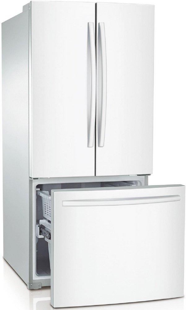 Samsung White 29-3/4 in. 21.6 cu. ft. Bottom Mount Freezer, French Door, Full Refrigerator 