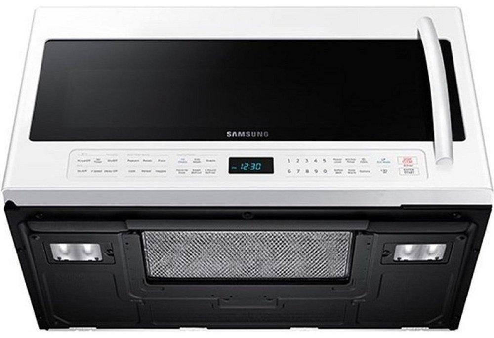 Samsung White 16-15/16 in. 2.1 cf Over-the-Range Microwave with Multi-Sensor Cooking 
