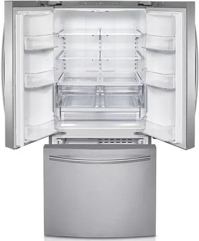 Samsung Stainless Platinum 32-1/4 in. 18 cu. ft. Bottom Mount Freezer, Counter Depth, French Door, Full Refrigerator 