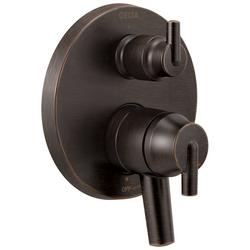 Three Handle Pressure Balancing Valve Trim with Integrated Diverter in Venetian Bronze