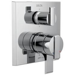 Three Handle Pressure Balancing Valve Trim with Integrated Diverter & Volume Control in Chrome