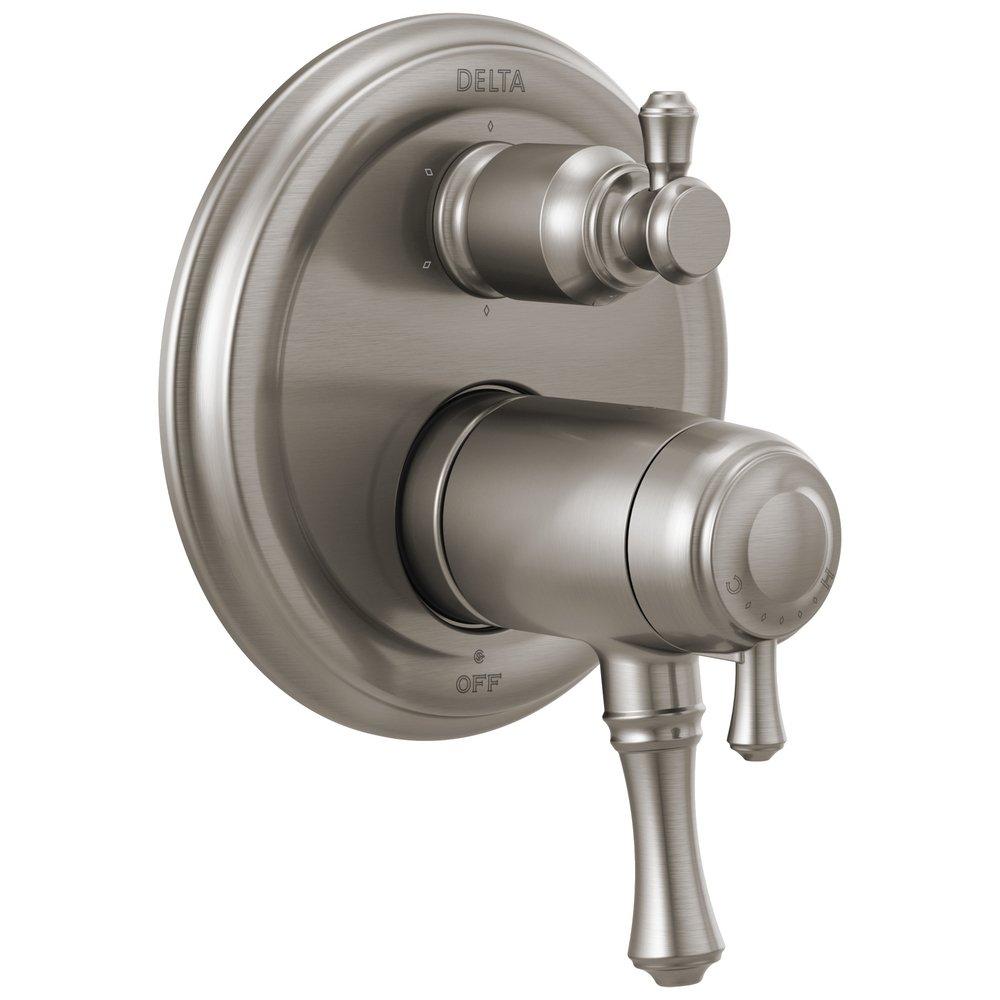 Delta Faucet Brilliance&reg; Stainless 7 in. 6-Setting Integrated Diverter with Valve Trim 