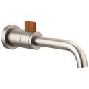 Single Handle Wall Mount Bathroom Sink Faucet in Luxe Nickel with Teak Wood