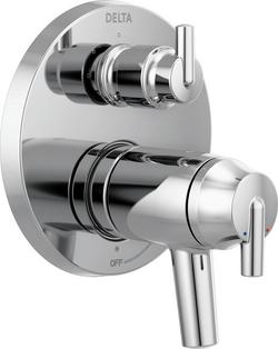 Three Handle Thermostatic Valve Trim with Integrated Diverter in Chrome